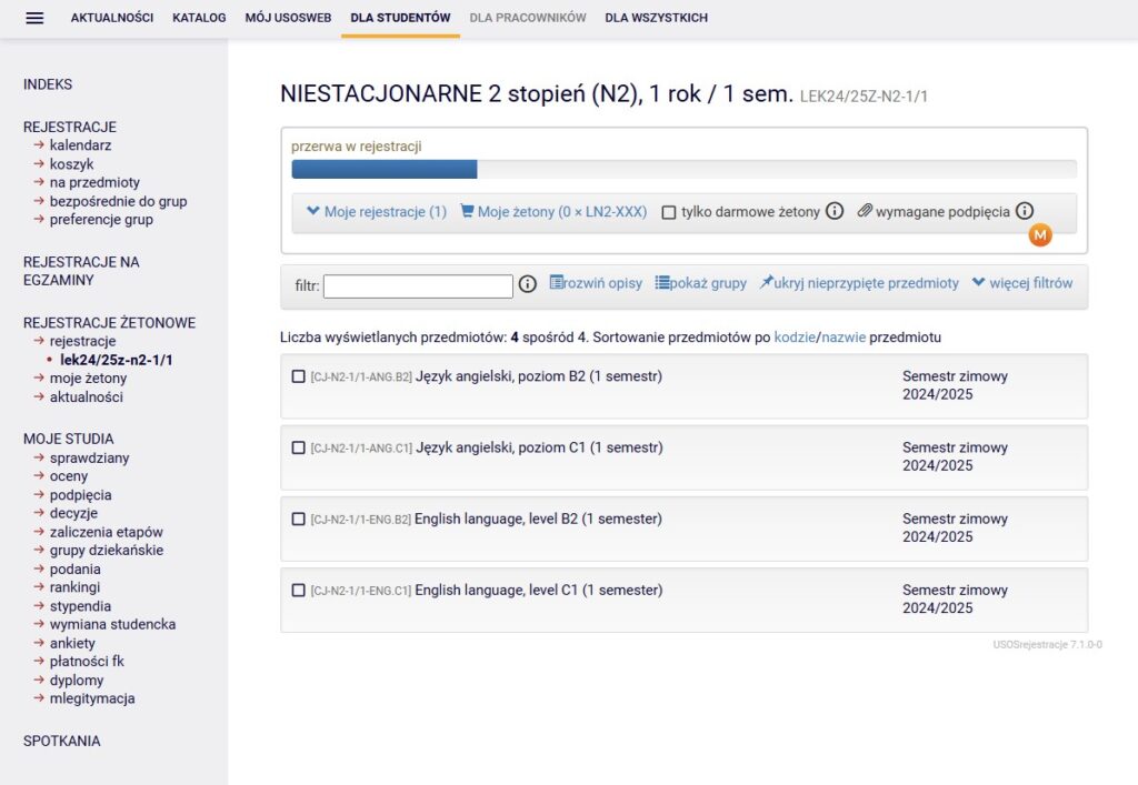 03 Zrzut Ekranu Usosweb Rejestracje Przedmiot
